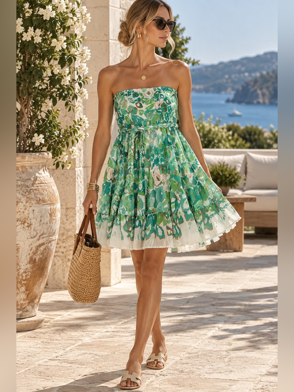 Strapless Green Floral Sundress